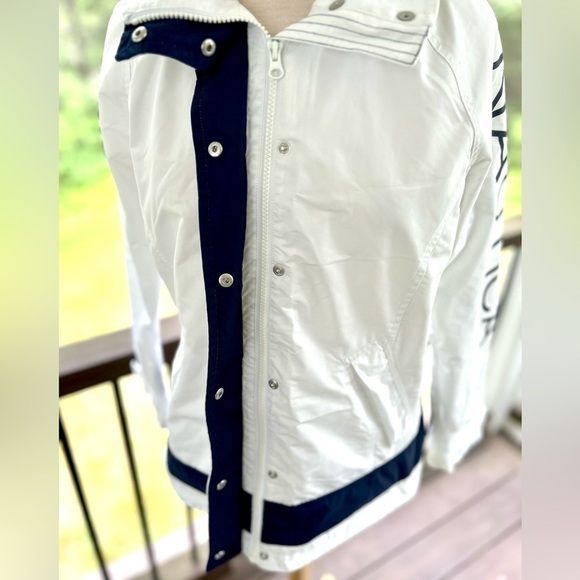 Nautica White Size Large Raincoat Windbreaker Jacket Long Sleeve Hood - Picture 4 of 13